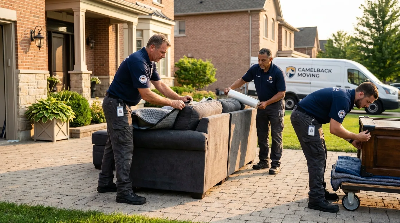 Large estate moving crew wrapping furniture in Preston, ID