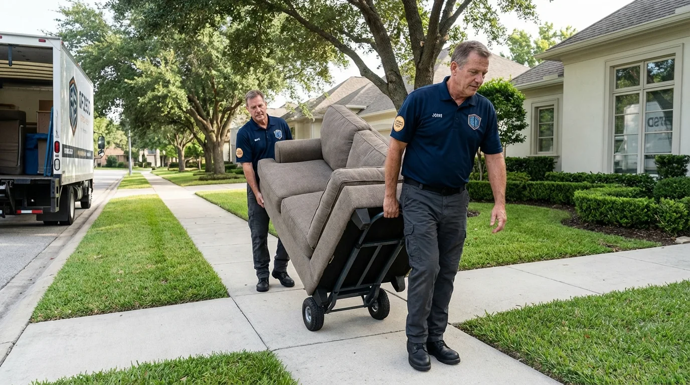 Local residential moving crew loading furniture in Preston, ID